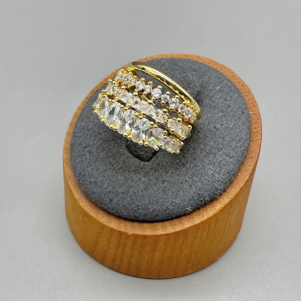 Multi Row Statement Ring Women Gold Tone Crystal Marquise Round Cluster Size 5